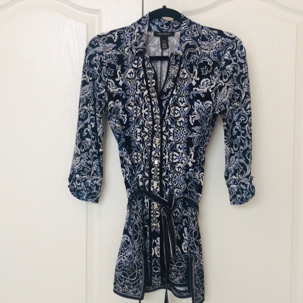 White House Black Market Blue Black Tunic EUC XS